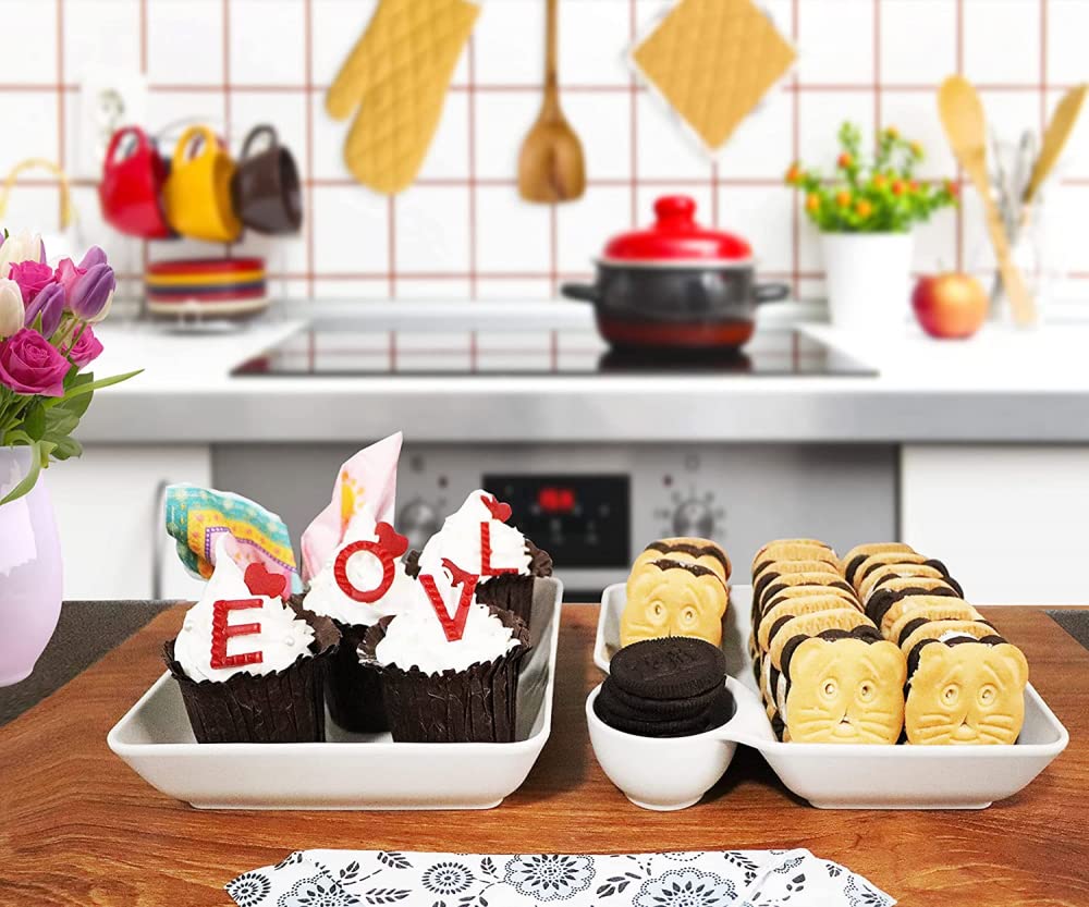 Set de Petites croustilles USB et trempettes, Assiette de collation Fendue Jaune, Les Cupcakes, Les apéritifs, Le Ketchup, Le vinaigre, Le soja, Les Boissons au thé et Partie-Green