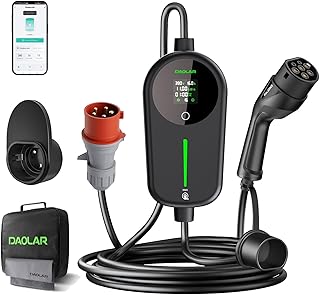 Mobile Wallbox 11 kW mit Stromzähler, 6-16A 3-Phasen Typ 2 Ladekabel mit Einstellbarer Ladeleistung KWH, IP65 wasserdichte Ladestation, 6M