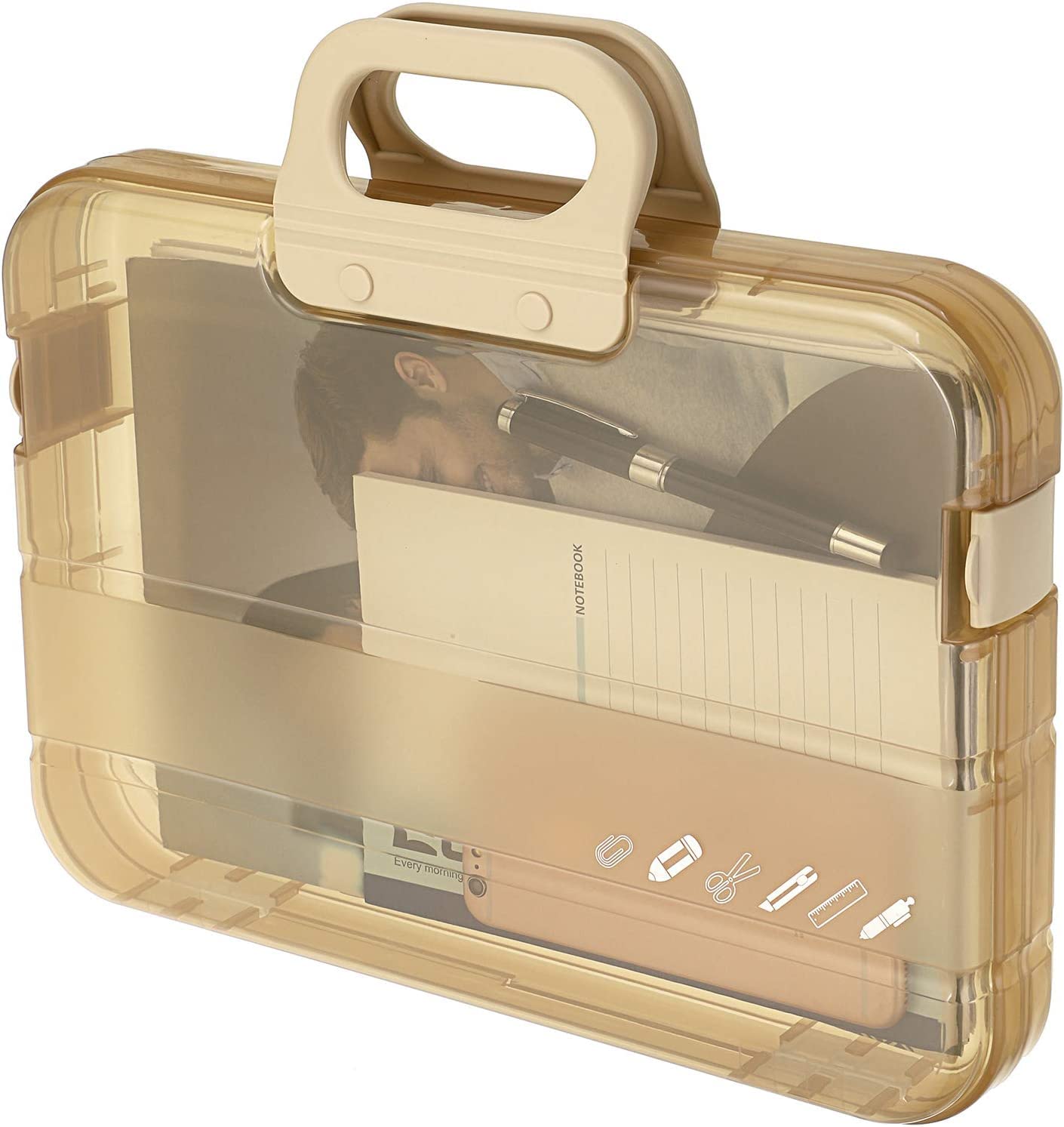 SYOSI File Tax Document Storage Plastic Storage Box with Carry Handle, Durable Office School File Organizer Bags, Paper Holder, Document Organizer, Clear Khaki