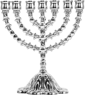 Vintage Candlestick Holder Jewish Menorah 7 Branch Candle Sticks Jerusalem Temple Candle Holder Candle Stand Israel Art for Celebration Decor