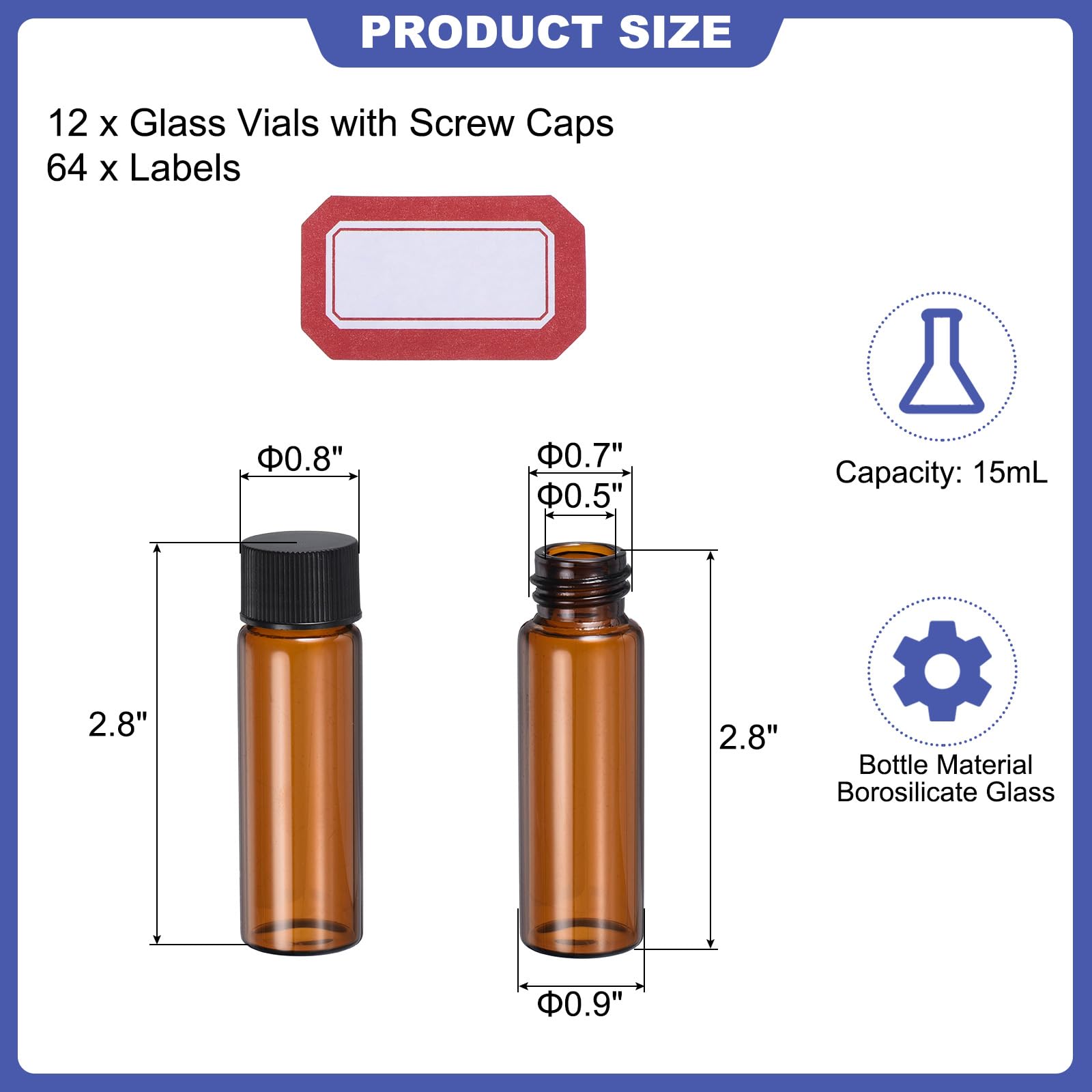 PATIKIL 4x Glasfläschchen 30 Ml – Borosilikat, Schwarzer Schraubverschluss, Mit Etikett