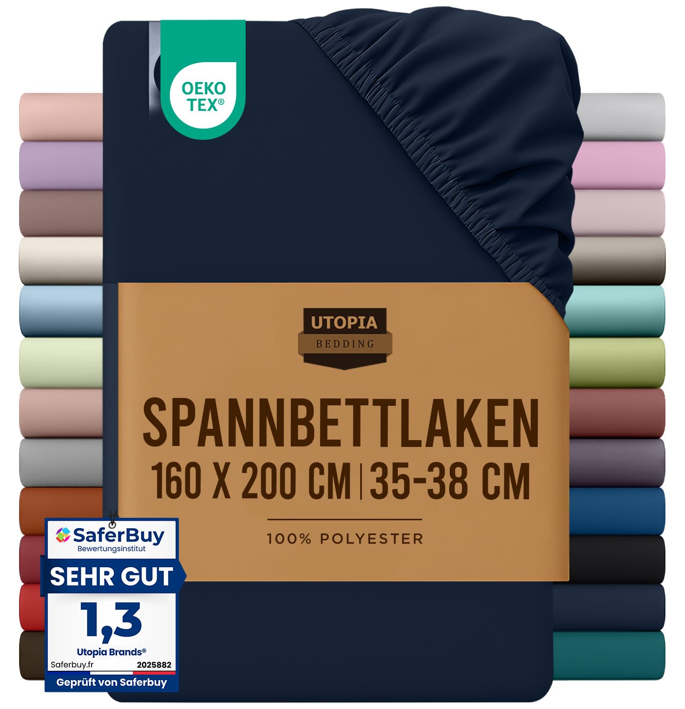 Utopia Bedding - Spannbettlaken 160x200cm - Marine Blau