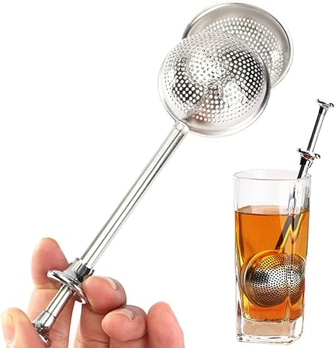 Miniatura 5 de SHUO Paquete de 2 coladores de té de acero inoxidable de mango largo, filtro infusor de té premium, coladores de té reutilizables, bolas de
