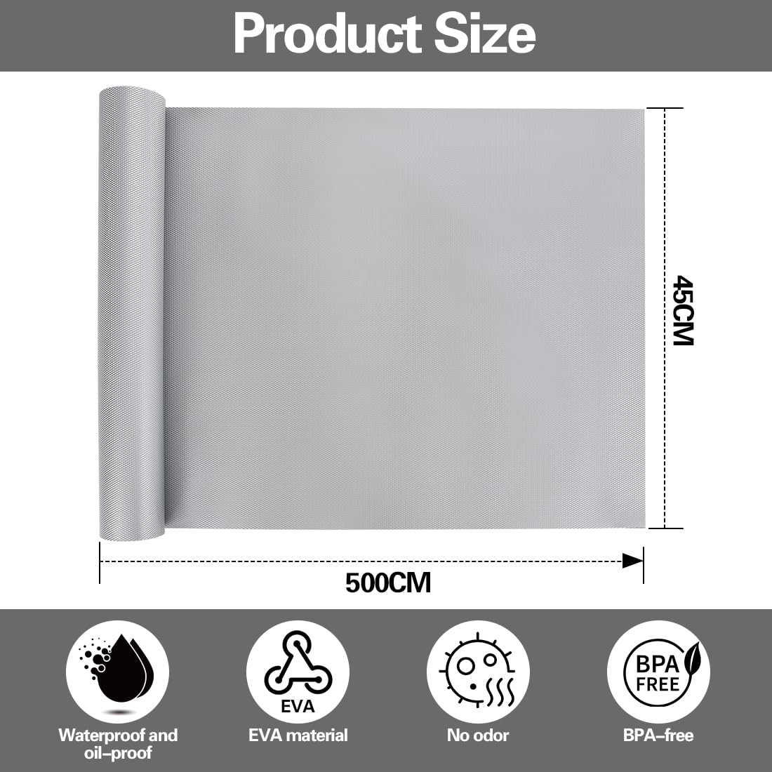 EUBSWA Tappetino Antiscivolo Per Cassetti, 45 X 500 Cm