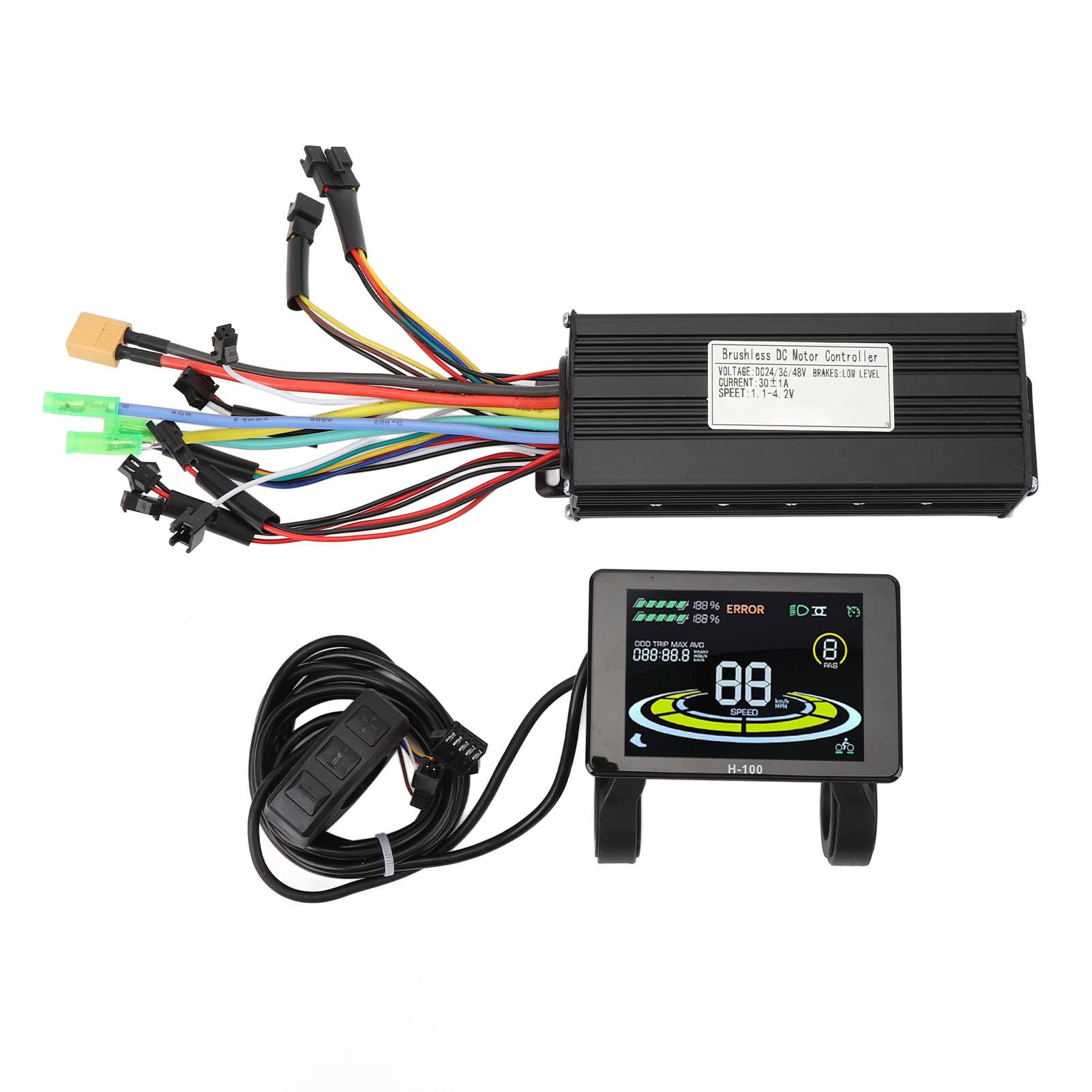 BuyWeek Kit de Contrôleur de Moteur sans Balais pour Vélo Électrique, 36V 48V 750W 1000W 30A 3 Modes Contrôleur d'onde Sinusoidale Panneau d'Affichage LCD Couleur H-100, pour Scooter Électrique
