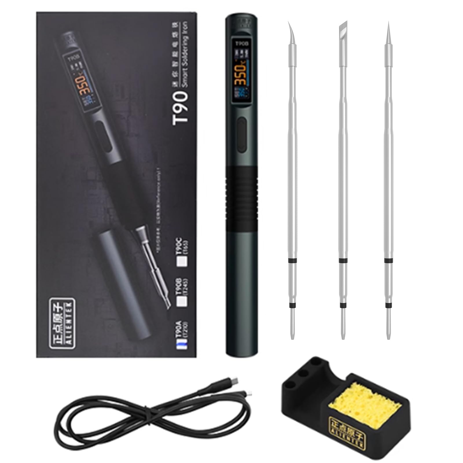 T90A - Juego de soldador inteligente de 3 tipos, temperatura ajustable, 140 W, calentamiento rápido con cable C2C TH30