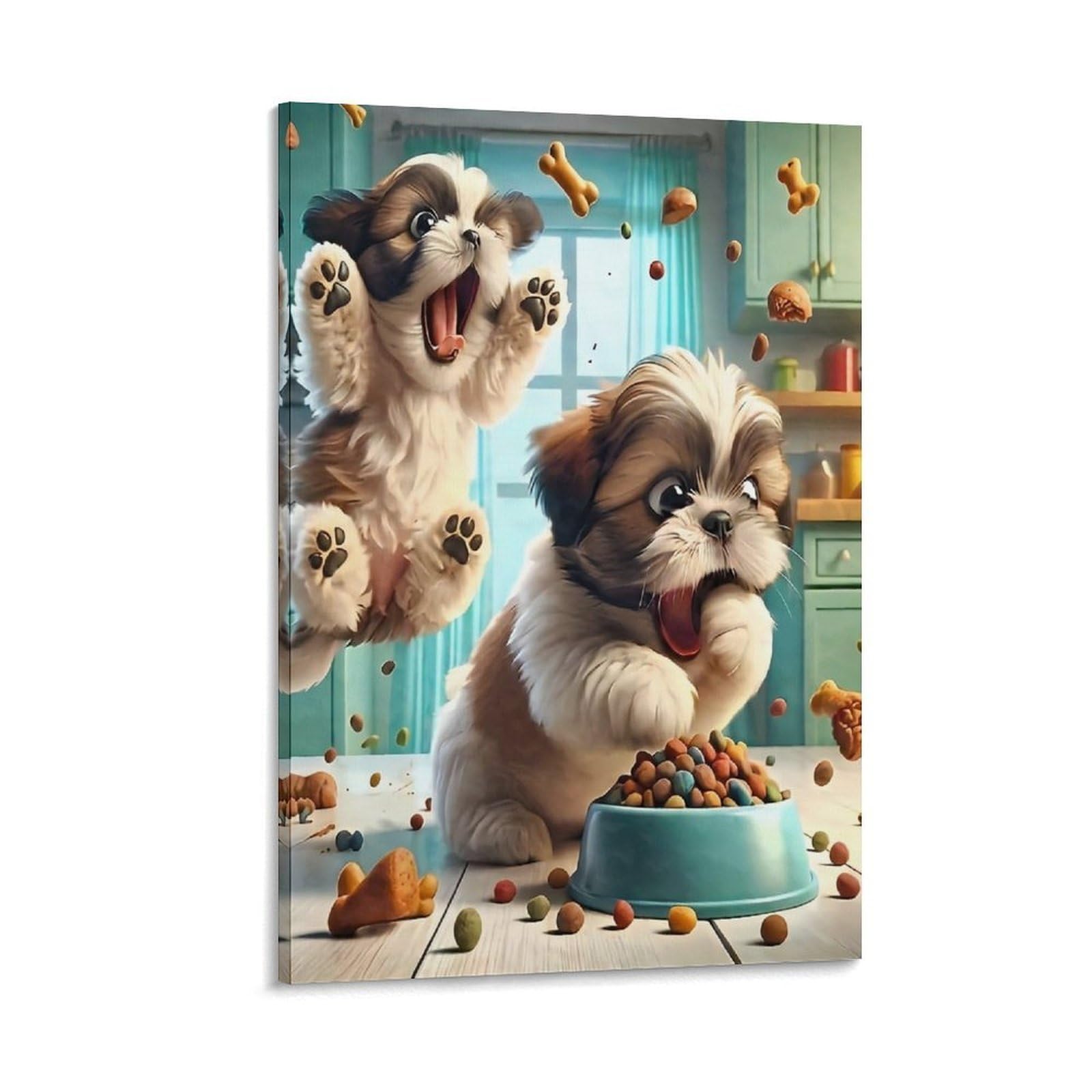 DHBANEIOK Cute Puppy Chaos Poster Artwork Canvas Prints Picture Modern Canvas Wall Art Picture Wall Hanging for Bedroom Living Room Decor 20x30inch(50x75cm)