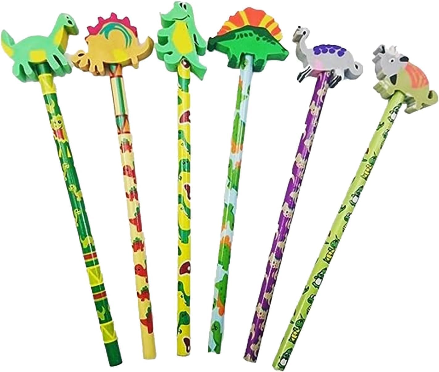 FAMBIZ Dinosaur Pencil Topper with Eraser, Encourages Writing Interest, Compact and Portable, Reusable and Long-Lasting Design, Perfect for School, Homework, Drawing, 6Pcs
