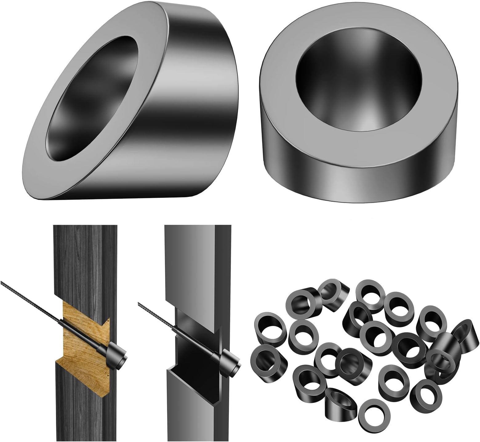 BLIKA 20 Pack 5/16" ID Black Angle Washers for Cable Railing Posts, Stainless Steel 30 Degree Black Angle Beveled Washer for 1/8", 3/16" Invisible Cable Railing Hardware, Cable Railing Angled Washer