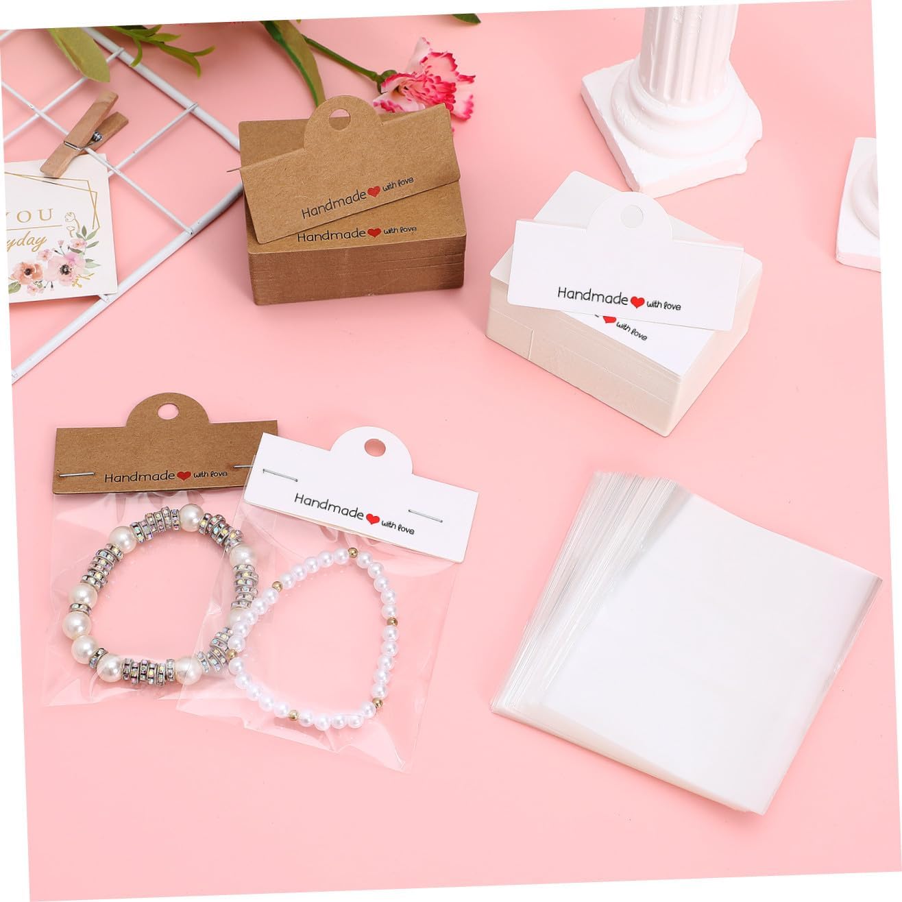 Hohopeti 200pcs Earring Display Bags Kraft Paper Cards for Jewelry Packaging Handmade Jewelry Holder Small Cardboard Craft Bag