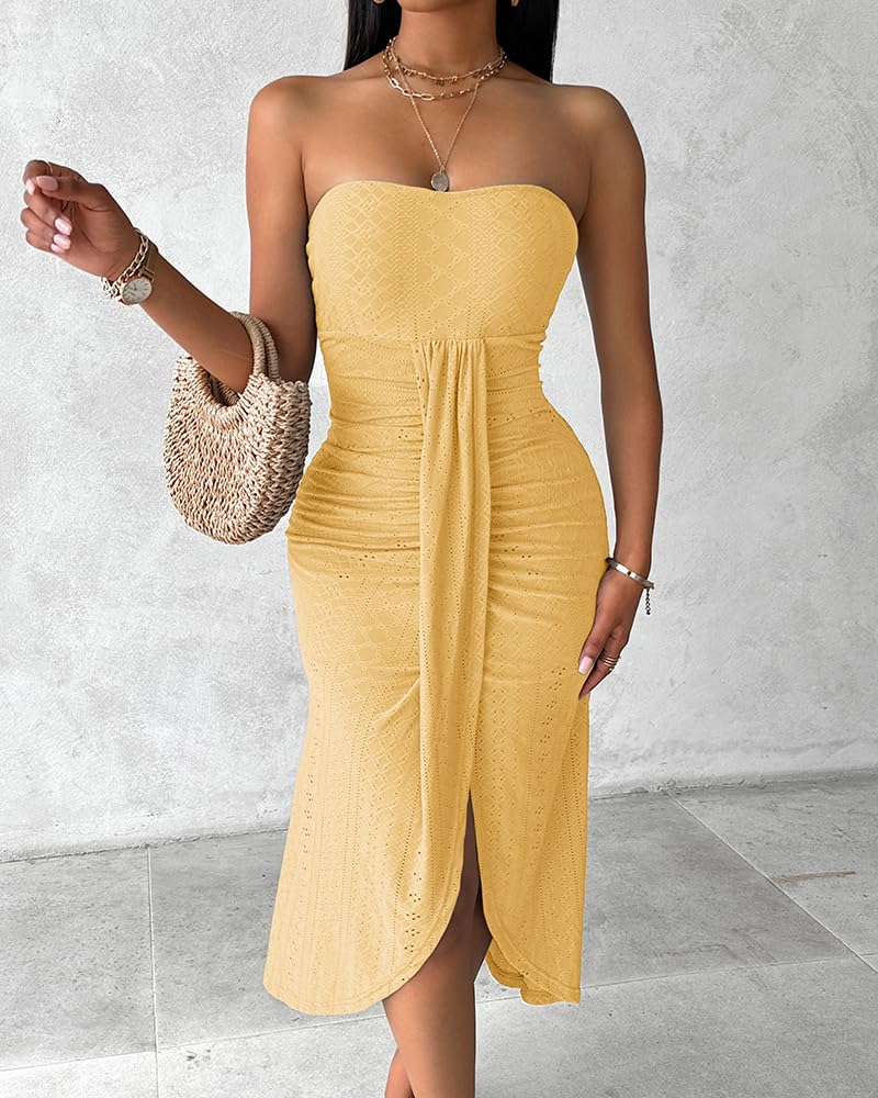 CHICME Vestido largo sin tirantes para mujer, asimétrico, para playa, atardecer