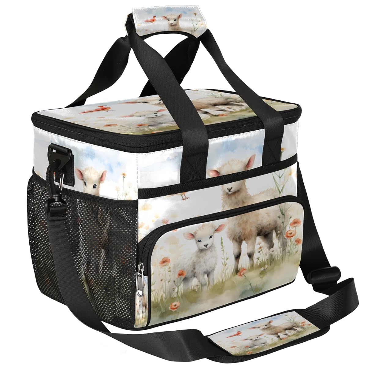 Nature Insulated Picnic Backpack Lunch Box for Women Men Picnic Basket Tote Lunch Bag Picnic Bag Portable Lunch Bags for Picnic, Beach, Work, Trip,Office, Camp Alpaca Llama Bird