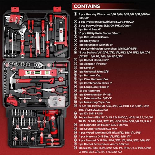 DESOON 259-Piece Tool Kit with 12V Drill