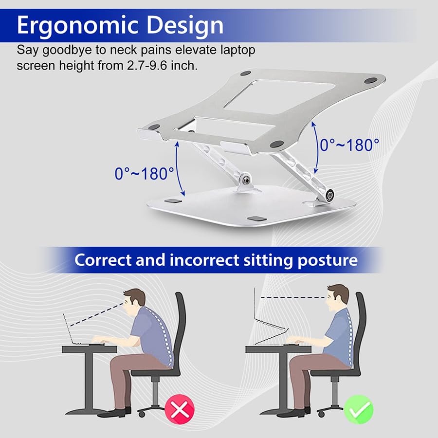 URBAN KINGS Aluminum Laptop Stand, Ergonomic Adjustable Notebook Stand, Riser Holder Computer Stand Compatible More 10-15.6" Laptops 38 61B13cpHgcL
