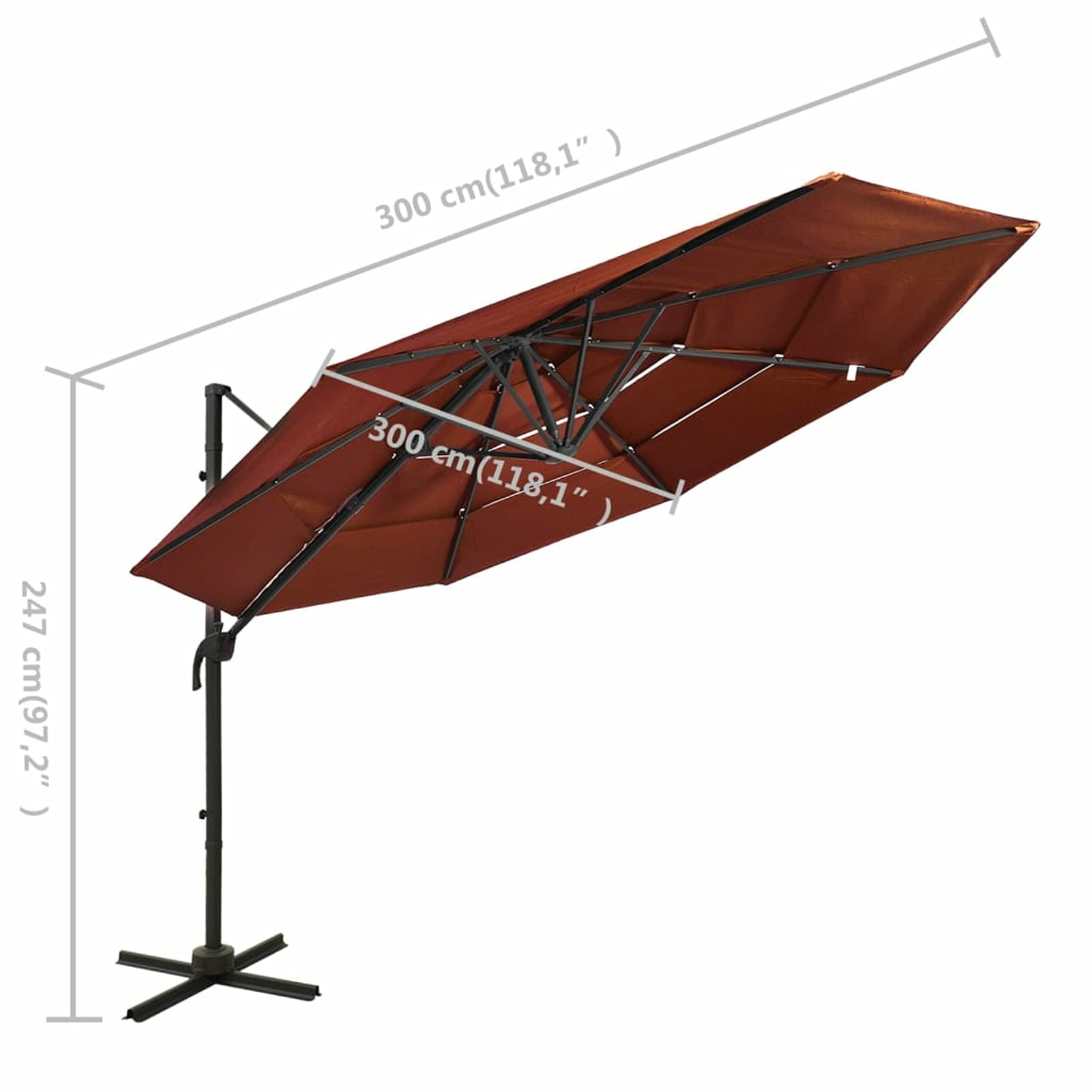 Parasol przeciwsłoneczny z aluminiowym masztem, 4-warstwowy, terakota, 3 x 3 m, parasol ogrodowy, balkonowy, ochrona przed słońcem