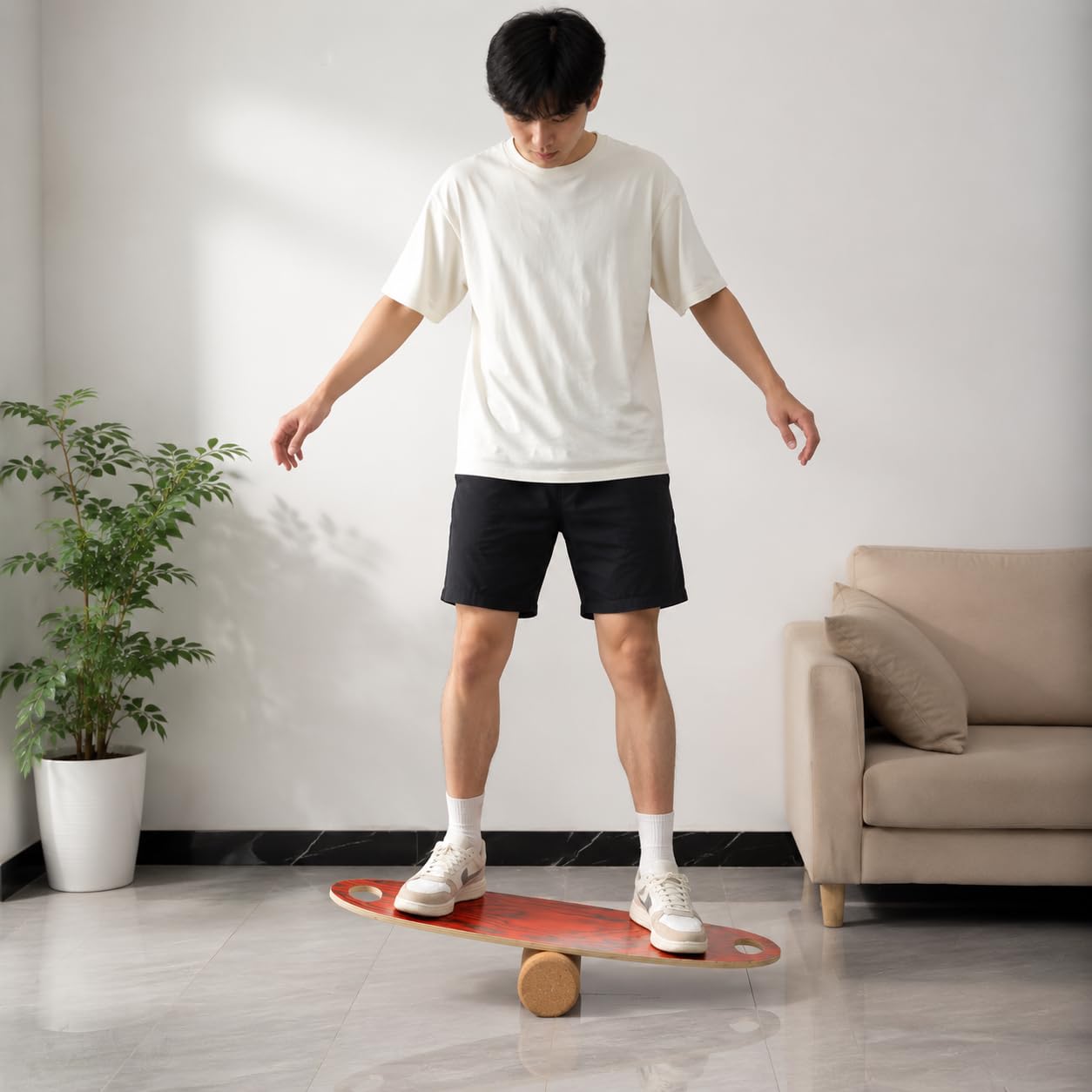 Balance Board in Legno Composito, Tavola Proprioceettiva con Rullo in, Pedana di Equilibrio Portatile per Adulti e Bambini