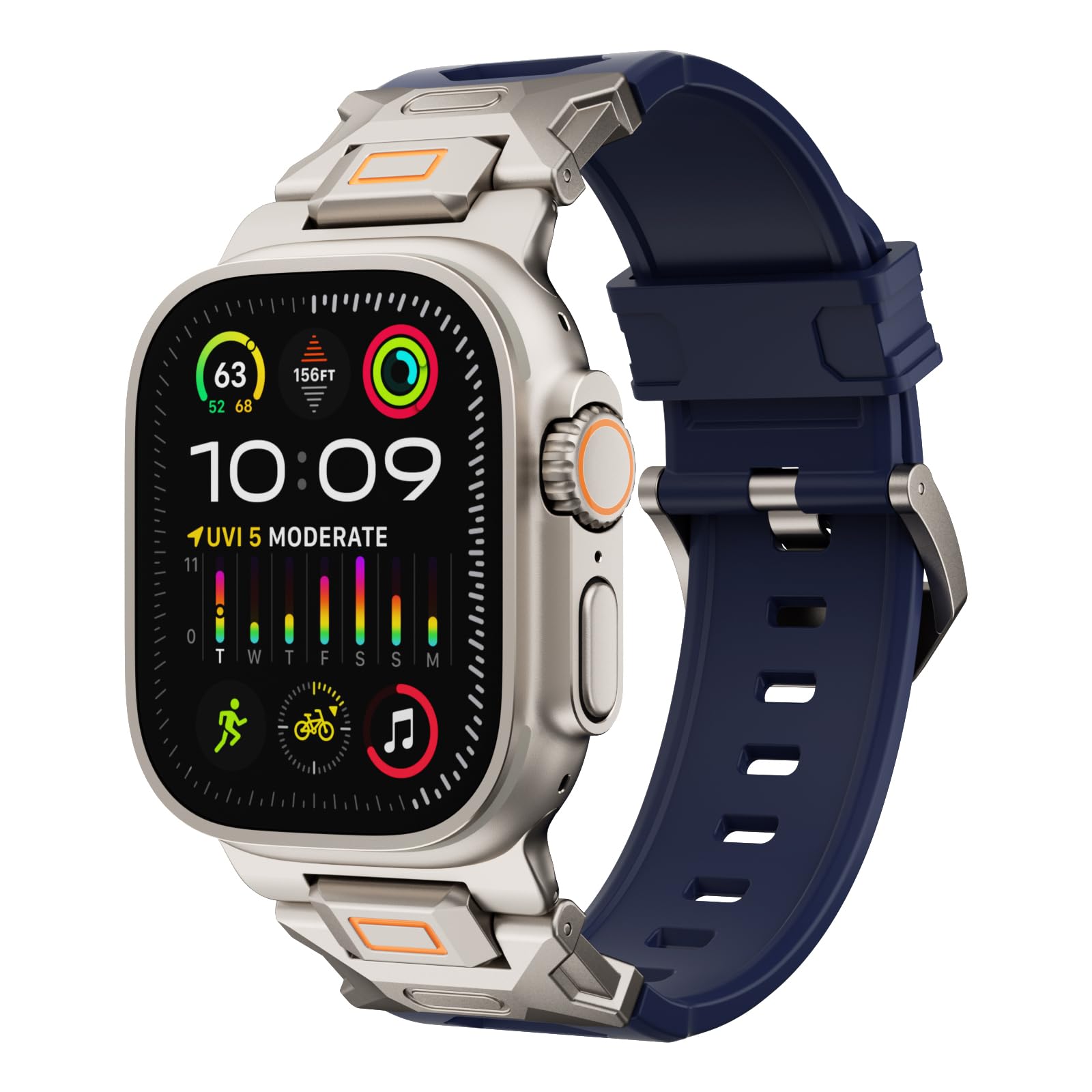 FiNESTONE Band for Apple Watch ULTRA 2 & ULTRA - Fluororubber (FKM) Sport Band Metal Connector Band 49mm for Apple Watch Ultra 2/Ultra/Series 10/9/8/7