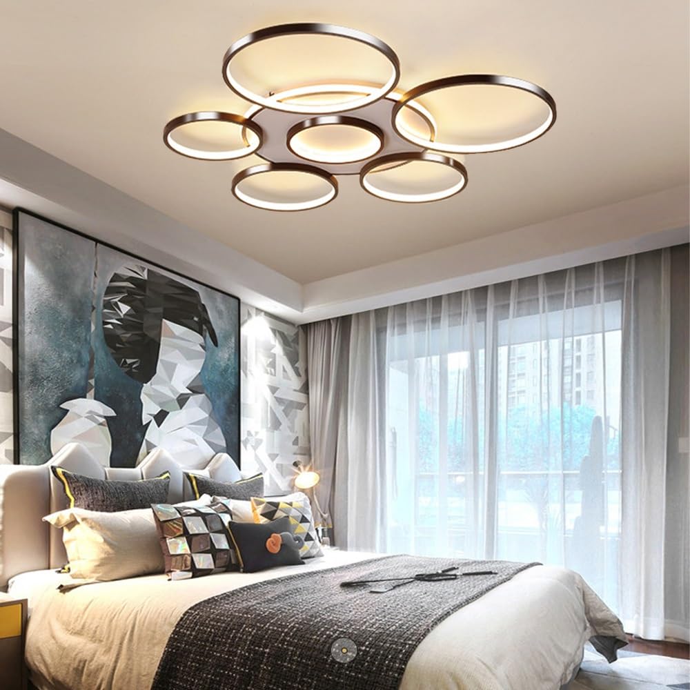 JOJOM LED Deckenleuchte – Dimmbare Runde Schmiedeeisen-Leuchte Mit Fernbedienung, 4-armig, Gold