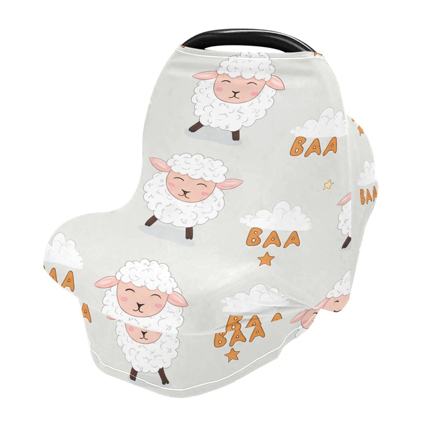 Nesatuwa Baby Car Seat Cover Cartoon Sheep Breastfeeding Covers Stretchy Breathable Multi-Use Cover Carseat Canopy for Girls and Boys