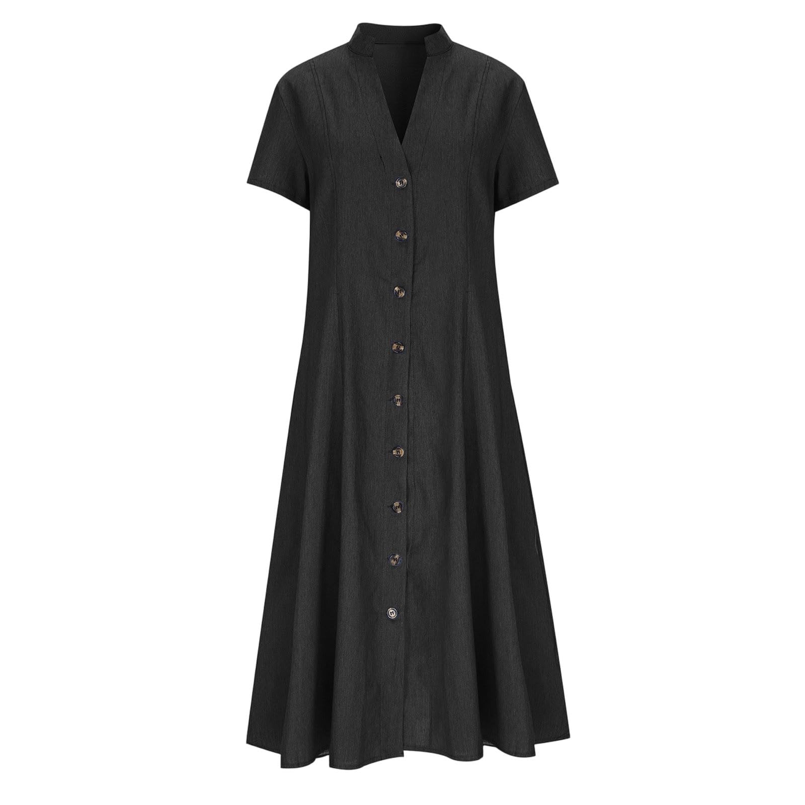 Sommerkleider Damen Elegant Midi Lang - Kleid Kurzarm V-Ausschnitt Freizeitkleider Knielang Kleid mit Taschen mit Knöpfen Kleid Denim-Effekt Atmungsaktiv Jupe in der Taille macht die Figur schlanker