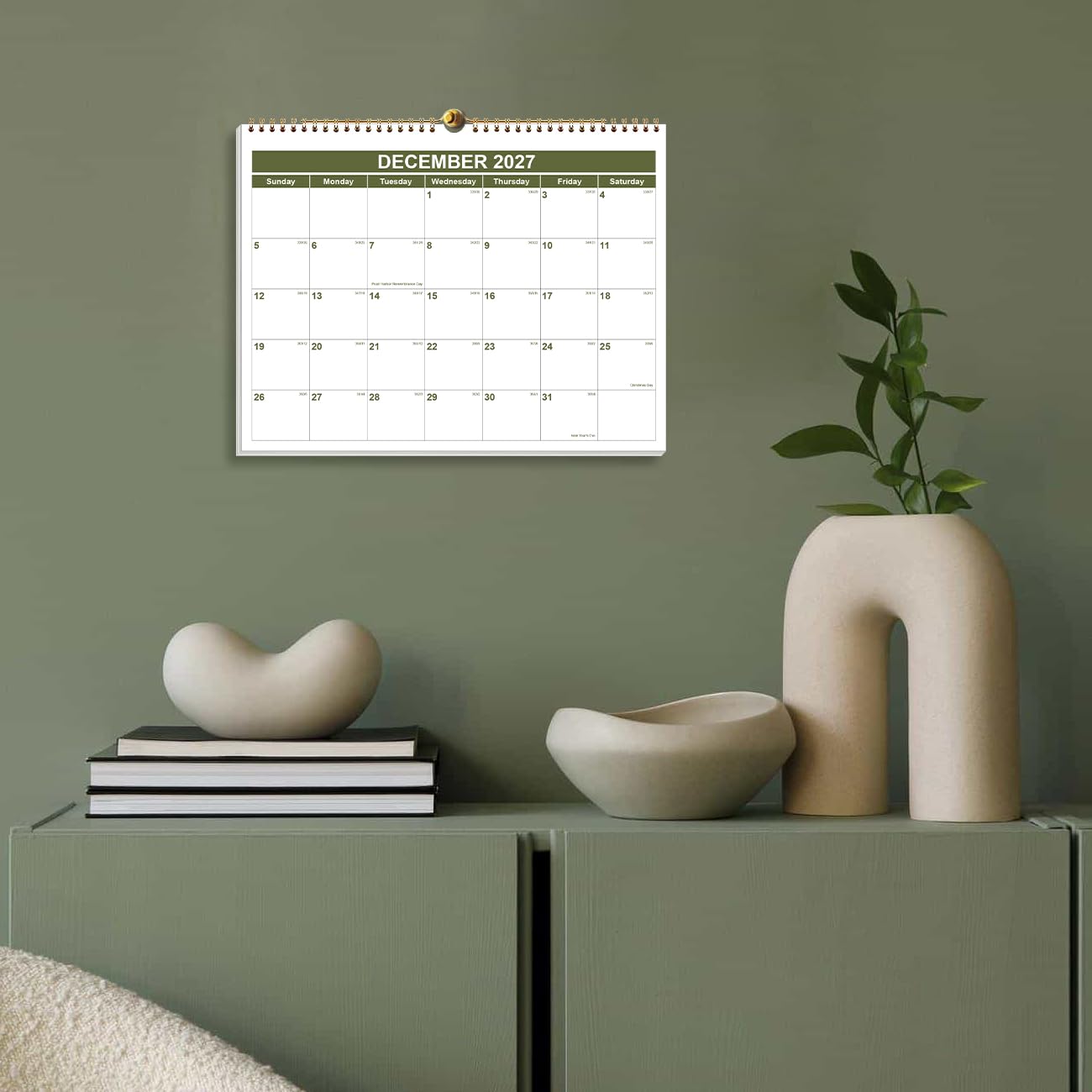 Kalender 2025-2026 - Wandkalender 2025-2026 von November 2025 bis Juni 2027, Spiralbindung Hängender Wandkalender 2026 für Zuhause/Büro, 21,6 x 27,9 cm, Grün
