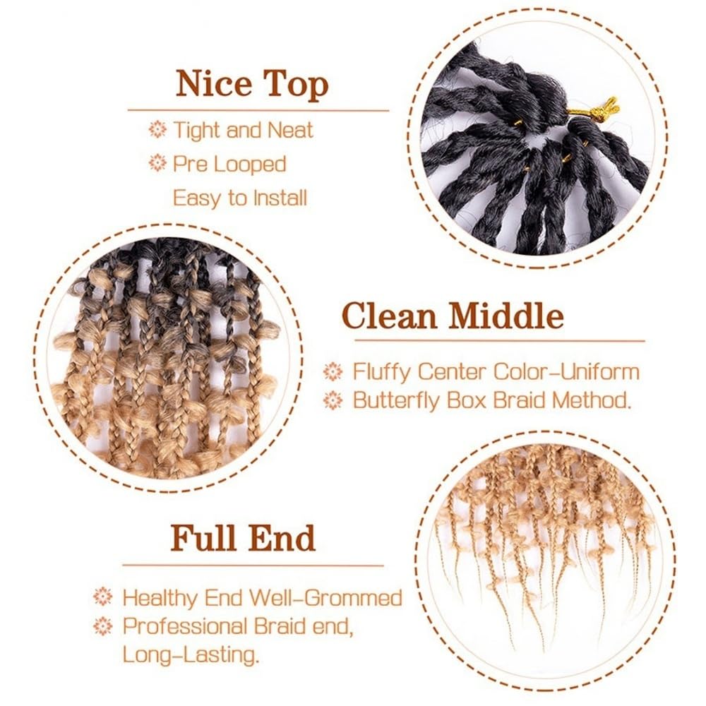 Extension de Coleta Trenzas en caja de mariposas de 24 pulgadas, pelo de ganchillo, 6 paquetes de pelo de ganchillo prelooped, trenzas largas de mariposa, trenzas de caja de jungla, pelo de ganchillo,