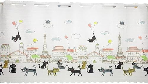 Miniatura 8 de Cortina de cocina para ventanas pequeñas, cortinas de 17.728.335.4 pulgadas, bonito patrón, semitransparente, privacidad del baño (gato París, 39.4