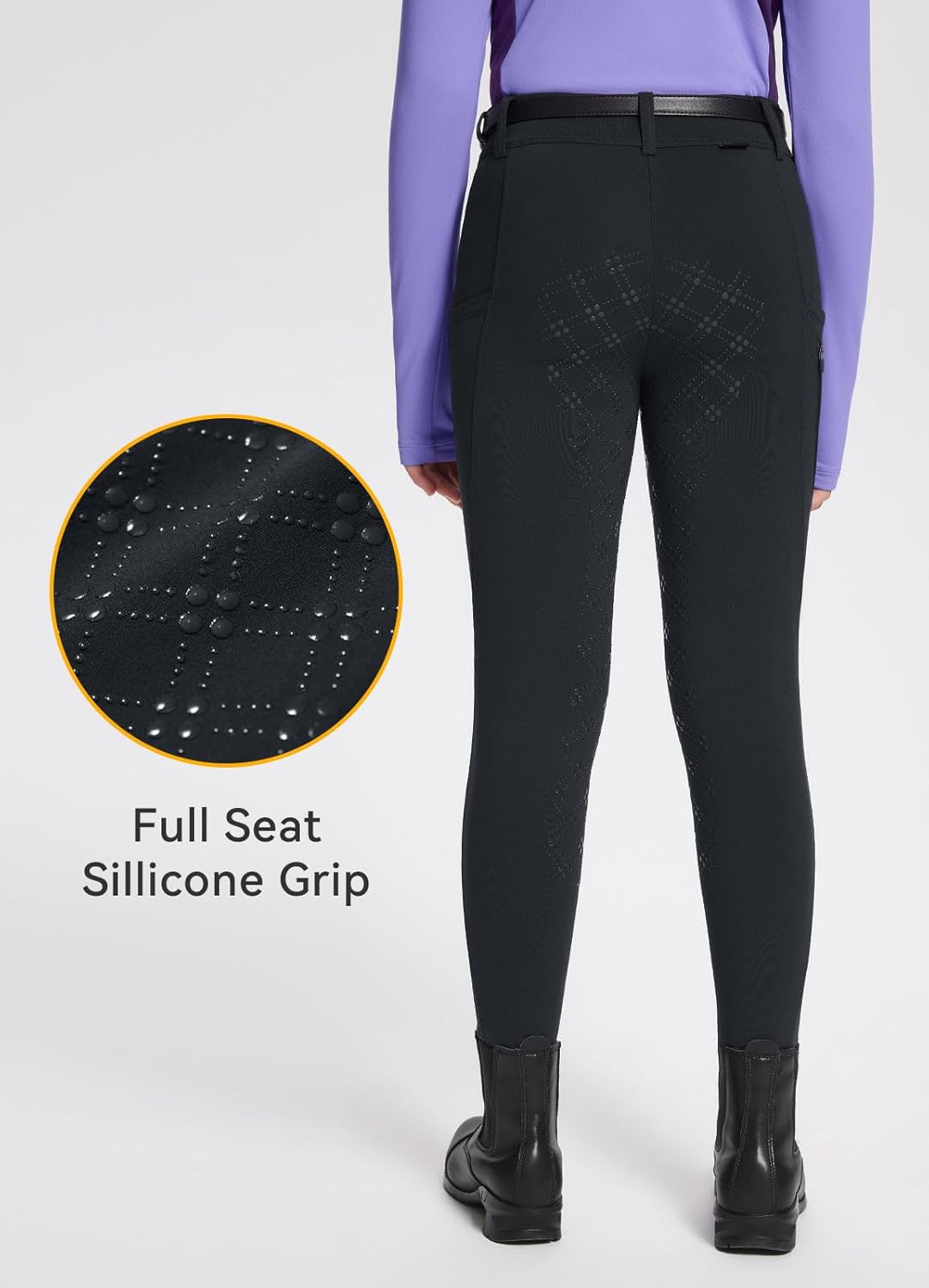baleaf Girls Riding Pants, Fleece Winter Breeches Full Seat Silicone Kids Horseback Equestrian Zipper Pocket Tight - Image 2