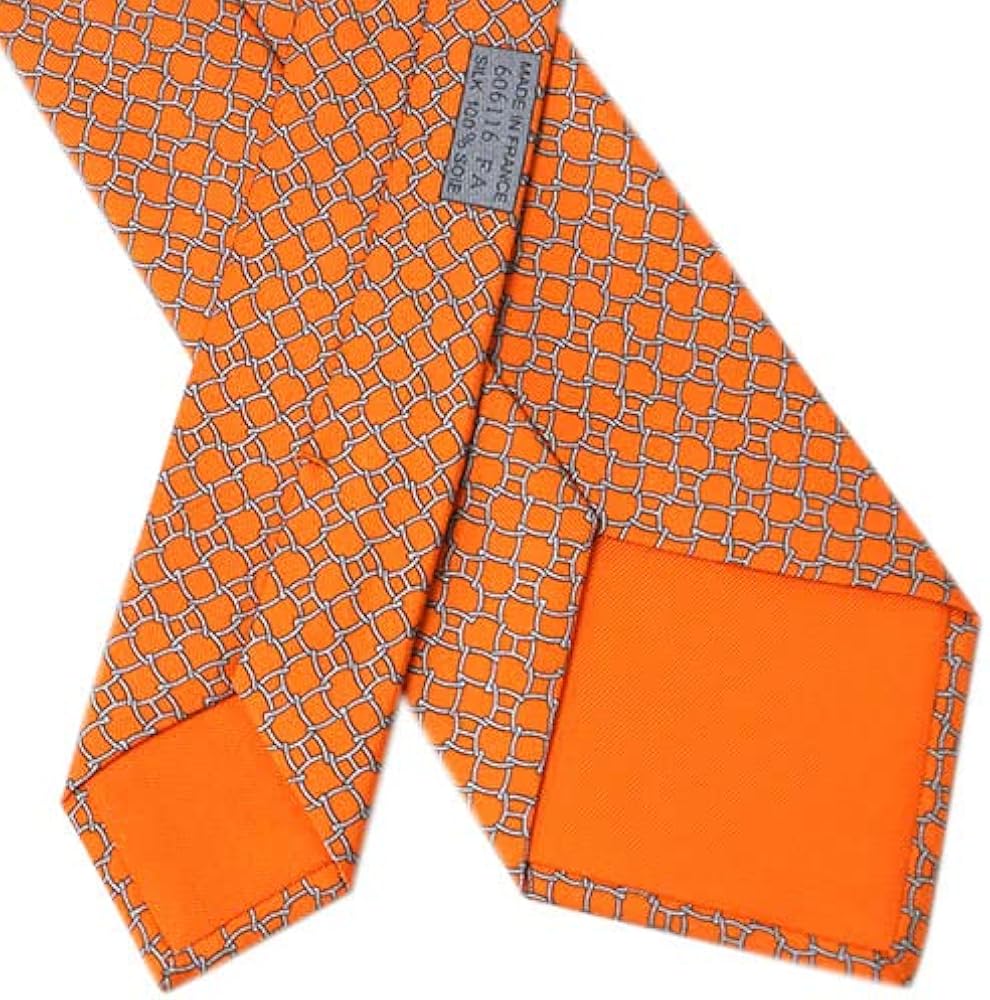 エルメス　シルク100 Hパターン　ファソネ　ネクタイ　オレンジ HERMES 【新品】 エルメス ネクタイ シルクツイルタイ 7cm《 H