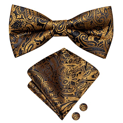 Image of Hi-Tie Bow Ties for Men Pre-Tied Pocket Square with Cufflinks Mens Bowtie Sets for Wedding Formal Party