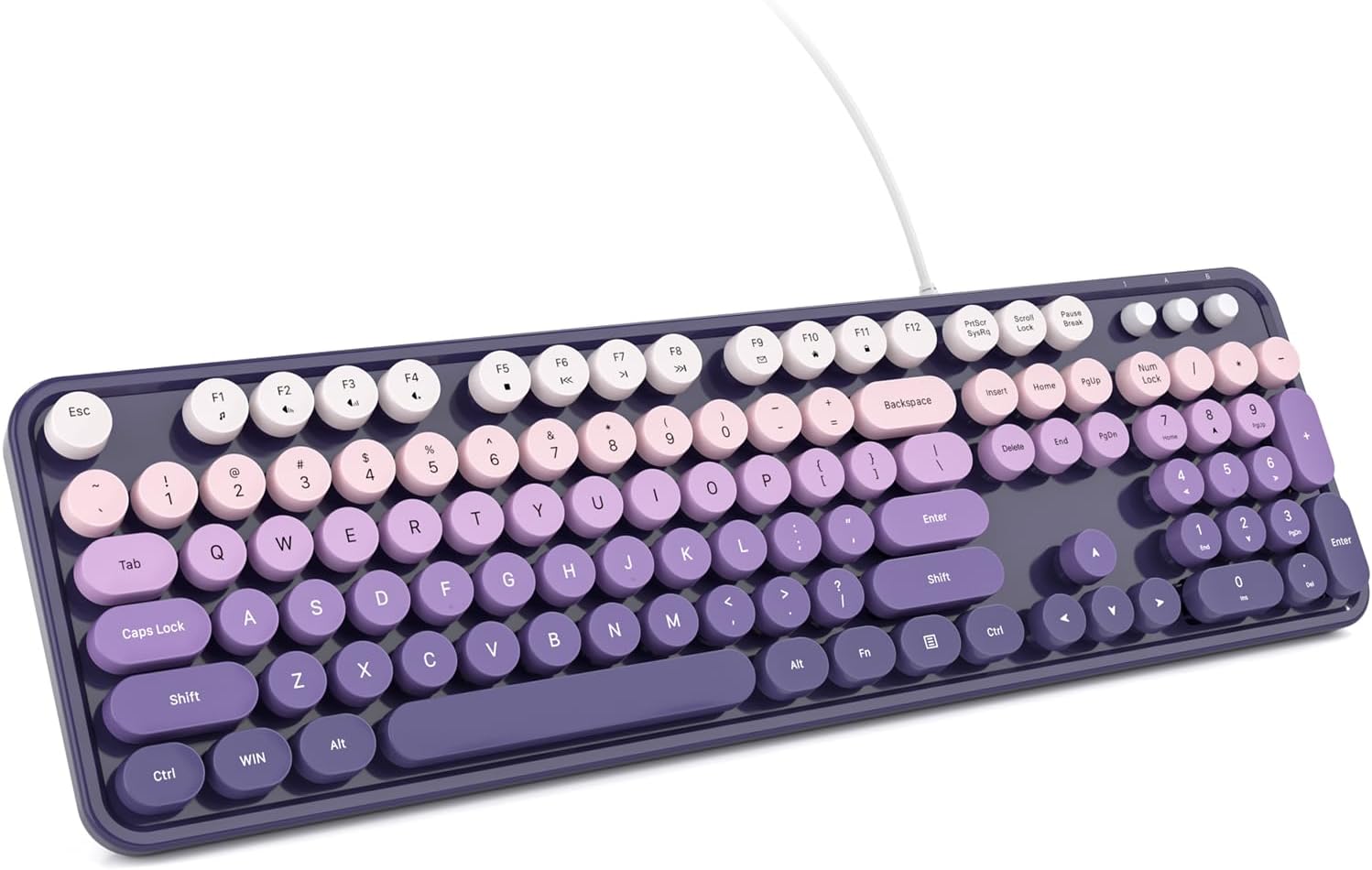 KNOWSQT Purple Gradient Retro Wired Keyboard - Full-Size Round Keycaps, Typewriter Style, Plug & Play for PC, Laptop, Windows