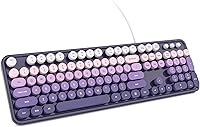 KNOWSQT Purple Gradient Retro Wired Keyboard - Full-Size Round Keycaps, Typewriter Style, Plug & Play for PC, Laptop, Windows