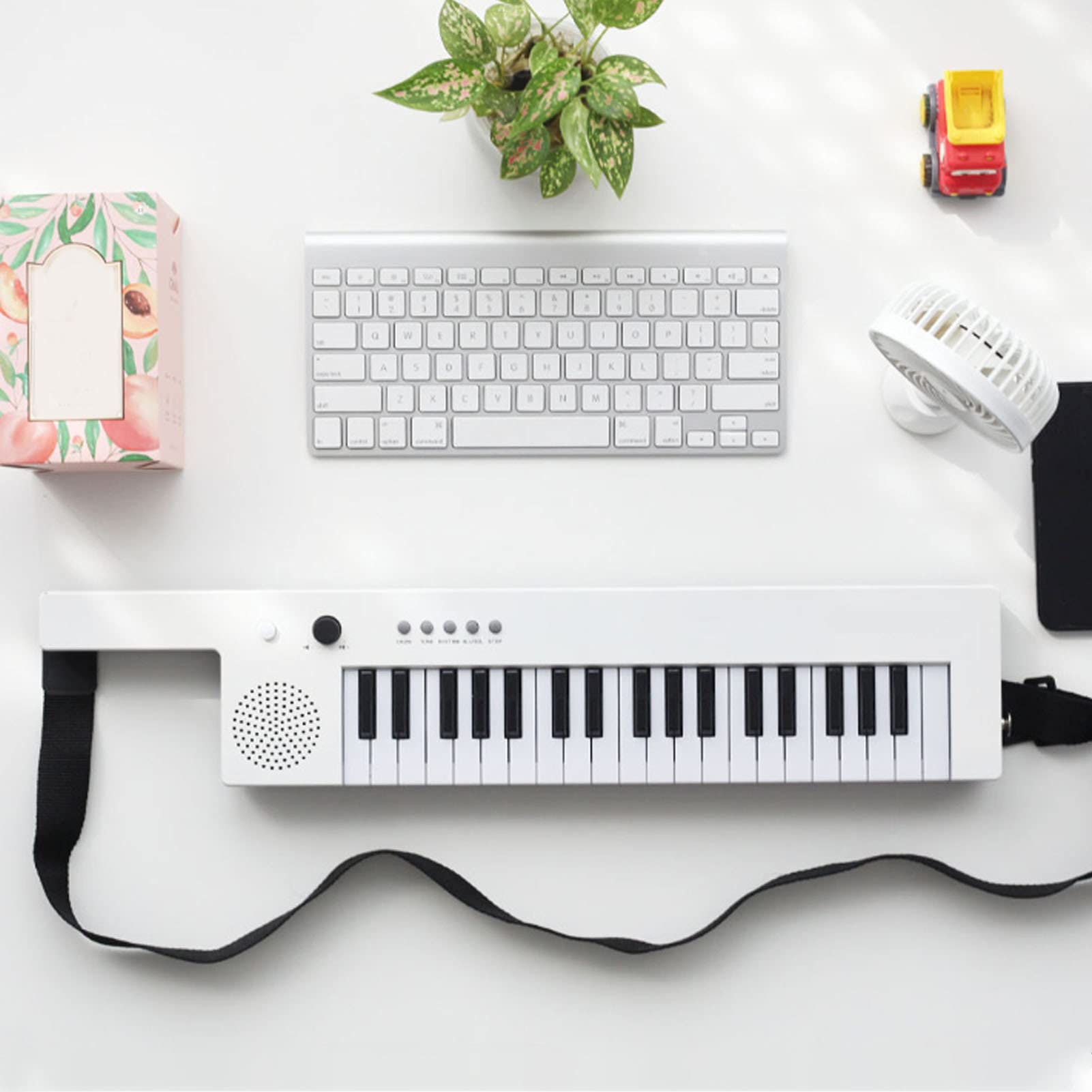 Eujgoov 37-klawiszowa klawiatura elektroniczna, przenośna klawiatura gitarowa, pianino elektroniczne, mini klawiatura, instrument muzyczny (BF-3755 biała)