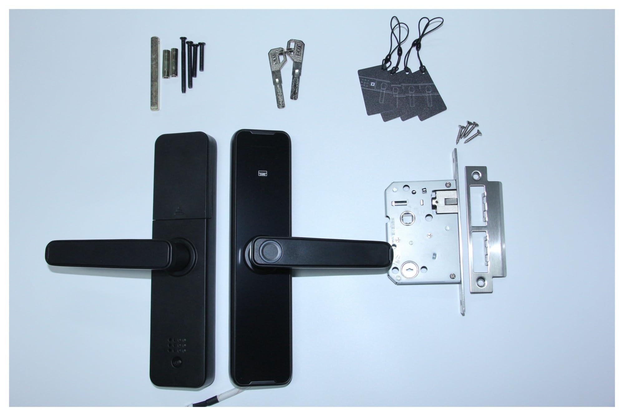 CVFRDD Smart Door Knob, Tuya Bluethooth Biometric Fingerprint Electronic Lock RFID Card Remote Unlocking Smart Door Keyless Entry Door Handle(240 6085,Nero)