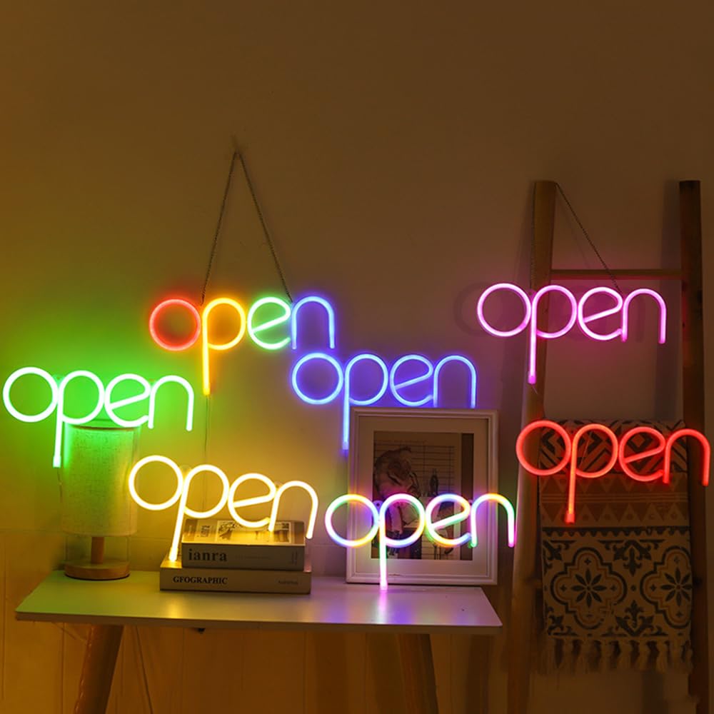 Amazon.co.jp: 壁掛け OPEN LED ネオンサイン USB 給電＆乾電池給電