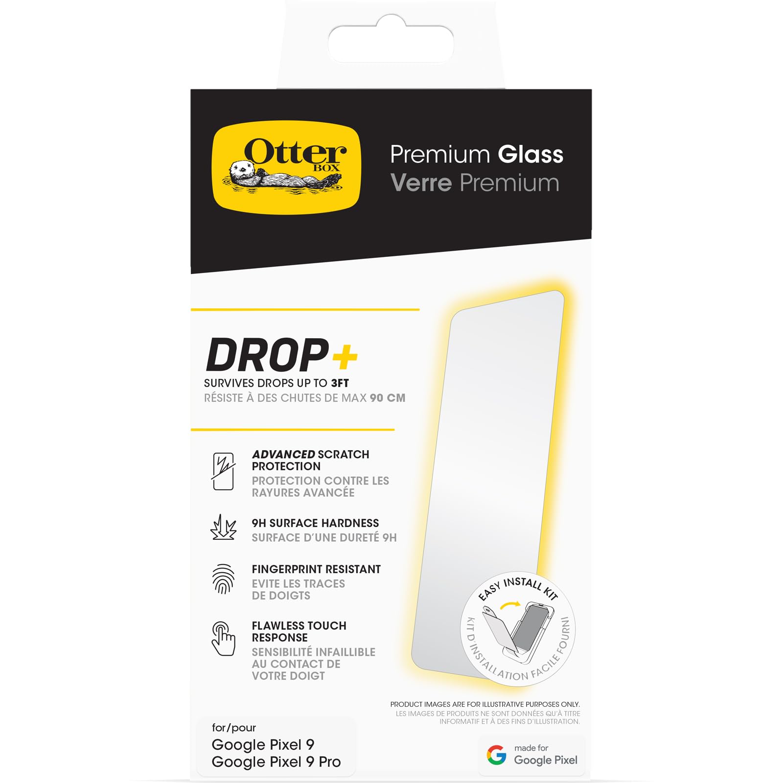 OtterBox Premium Glass Screen Protector for Google Pixel 9 / Pixel 9 Pro, Tempered Glass, advanced Scratch Protection, Survives Drops up to 3ft