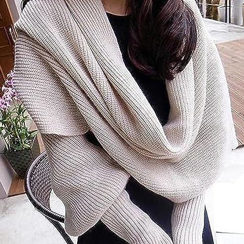 Hdnaihpp Snowfall Sweater Scarf with Sleeves, Women Knit Sweater Tops Scarf4