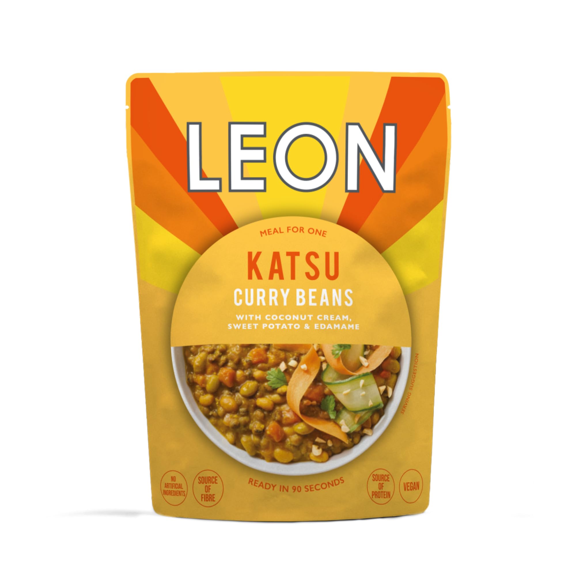 LEON Katsu Curry Beans 250g — Cooked Mung & Haricot in Coconut Cream with Edamame and Sweet Potato in a Katsu Curry Sauce. Vegan, Source of Protein and Fibre