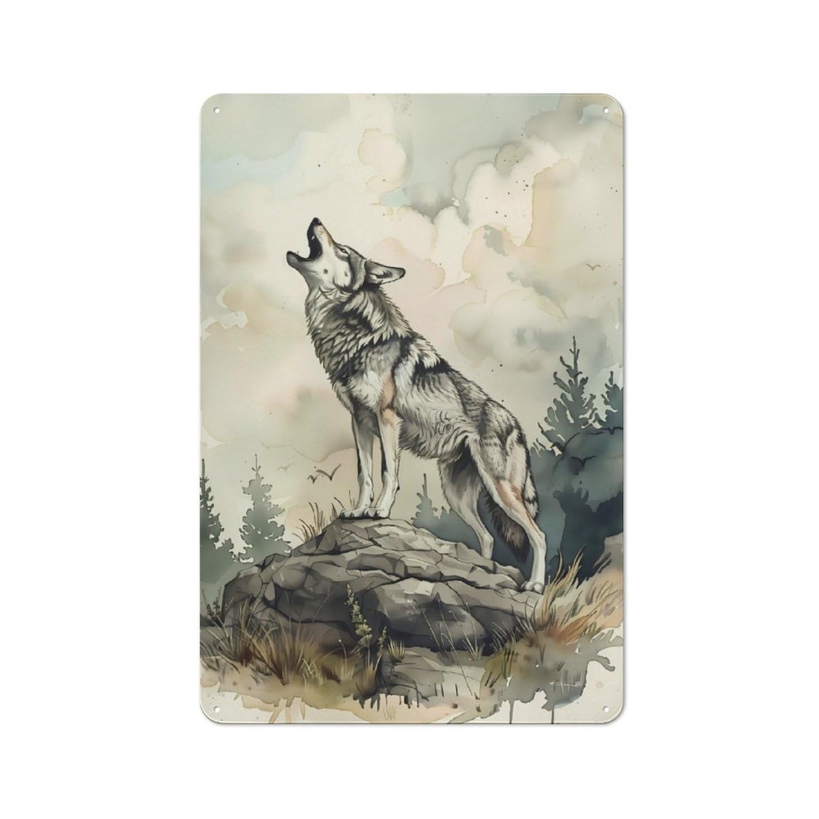 Junmoney Wolf Call Of The Wild Vintage-Inspired Tin Sign 30X20cm For Garage Or Workshop, For Garage, Workshop And Man Cave Decoration