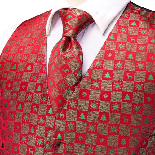 Hi-Tie Christmas Vest and Tie Set For Mens Print Shiny Suit Waistcoat Necktie Xmas Holiday Party Tuxedo Vest3