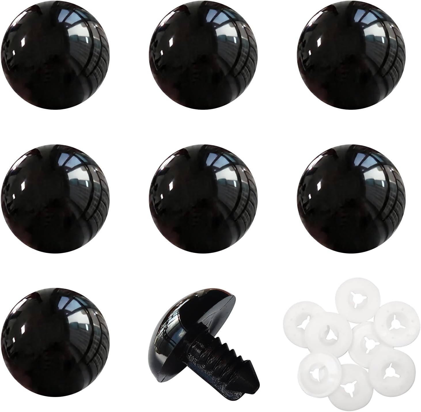 TOAOB 8pcs 24mm Large Safety Eyes for Amigurumis Black Plastic Crafts Doll Eye with Washers for DIY Crochet Stuffed Animals Doll Making Supplies