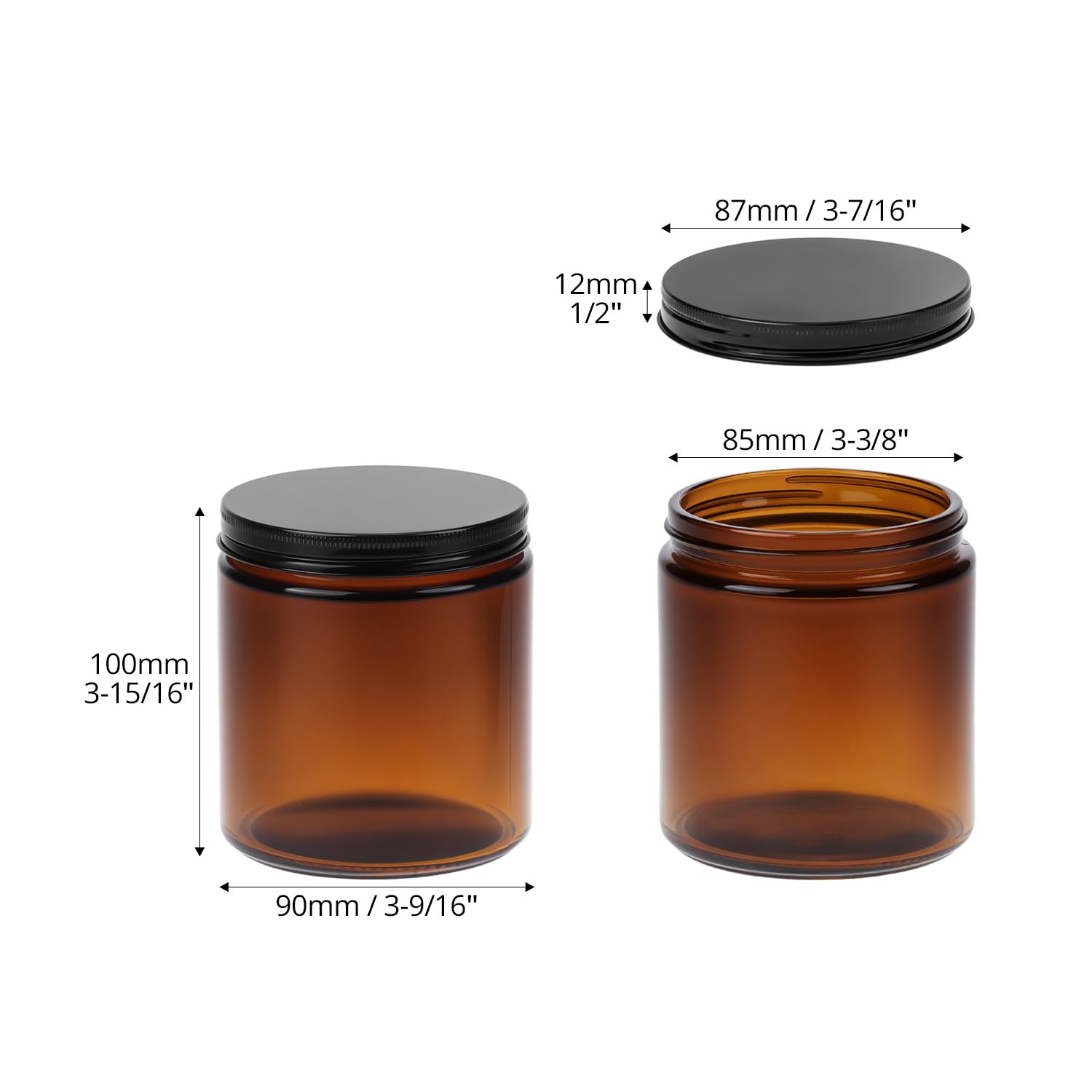QWORK® Lot de 4 pots en verre ambré de 500 ml avec couvercles noirs, récipients polyvalents de protection UV, pour huiles essentielles et lotions