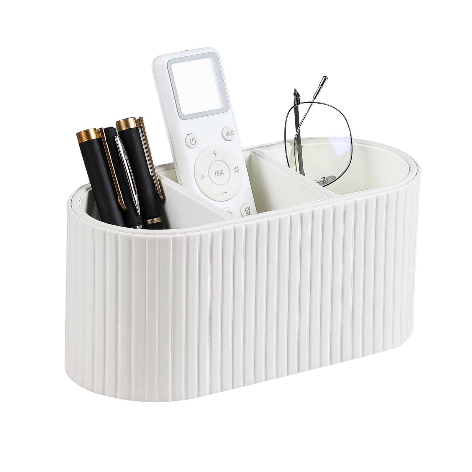 Oval Pen Holder for Desk, Remote Control Holder, Ivory