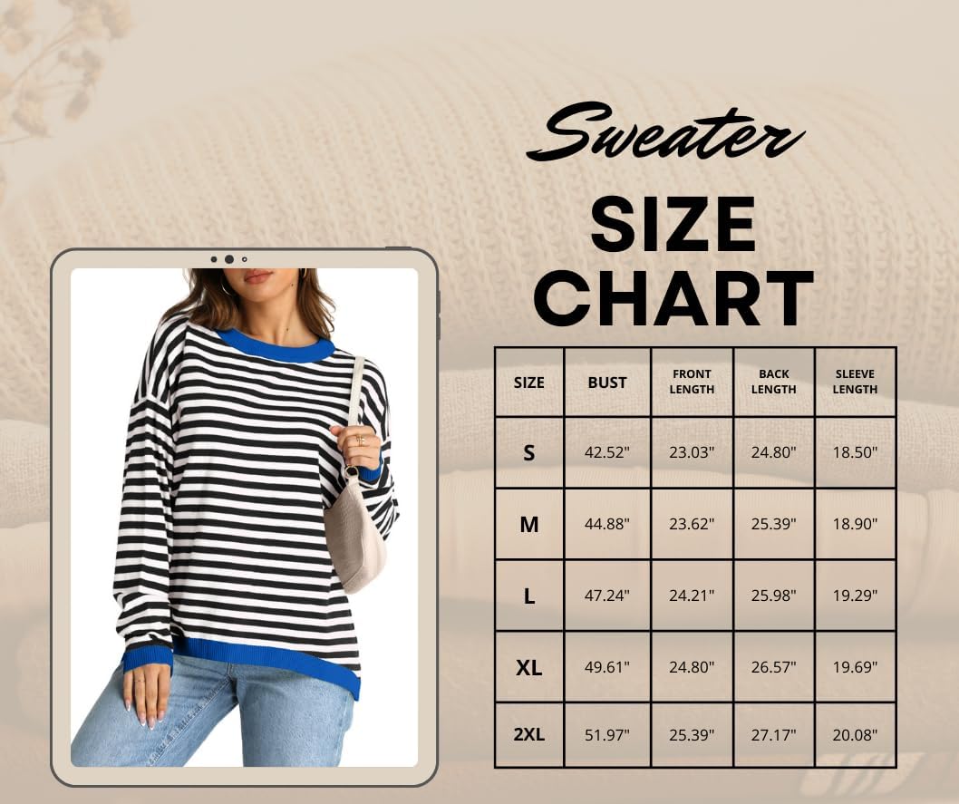 YEXIPO Womens Sweaters Striped 2024 Fall Long Sleeve Crewneck Casual Knit Lightweight Oversized Pullover Sweater Tops - Image 6