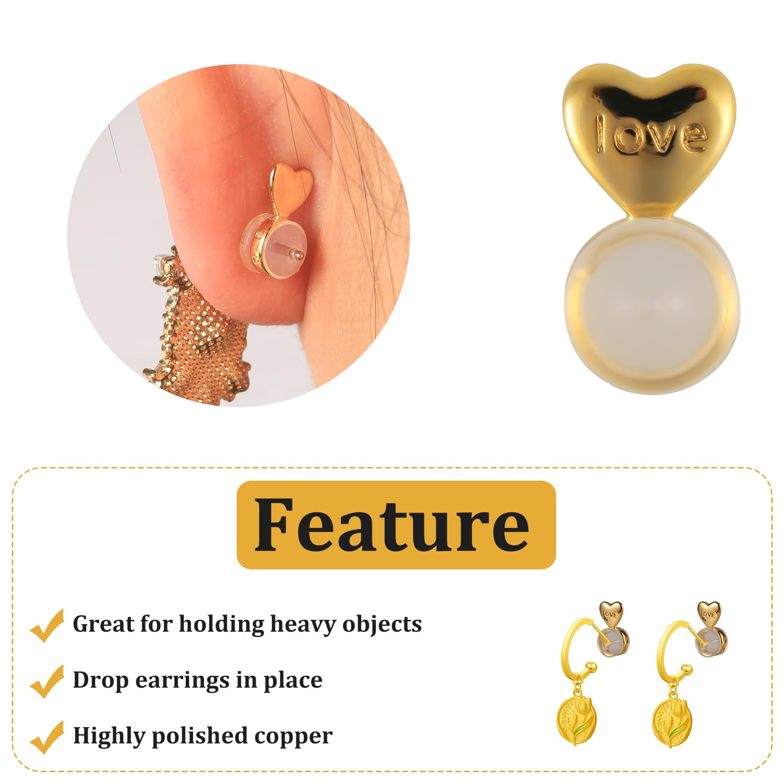 Chiusure Per Orecchini Pendenti In Silicone Oro 18k (6 Pezzi) | Gomma Trasparente A Forma Di Frisbee, Supporto Per Orecchini Pesanti, Grandi
