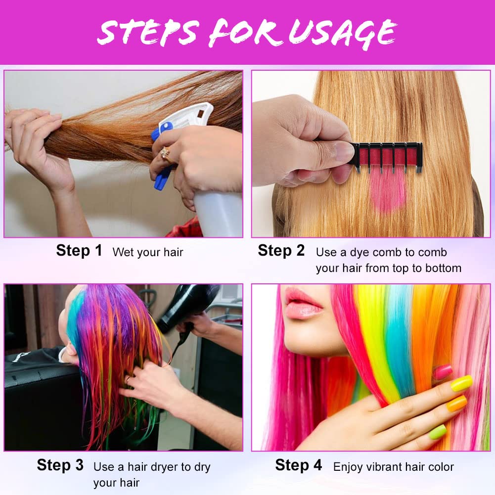 Happium Tiza Para El Cabello – Set De 6 Colores Temporales Con Purpurina Para Niñas Y Fiestas