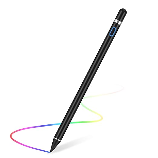 Stylus Pen for Touch Screens Rechargeable 1.5mm Fine Point Active Stylus Pen Smart Pencil Digital Compatible iPad and Most Tablet (Black) Stylus Pens