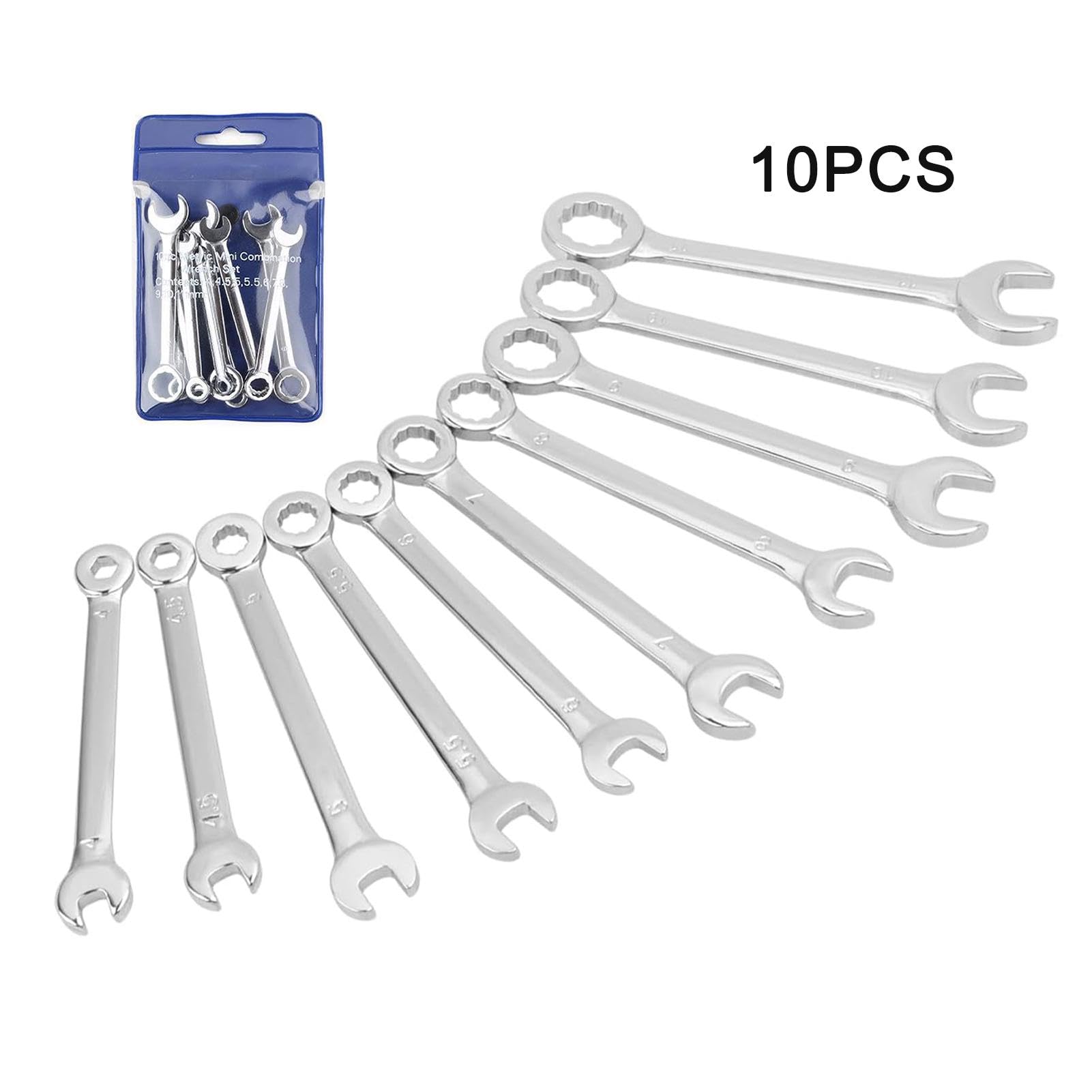 10 Piece Mini Ignition Wrench Set, Combination Wrench Set, Dual End Spanners, Metric 4mm-11mm Spanner, Carbon Steel Spanner with Portable Pouch for Assembling Furniture Small Equipment(SIZE:4-11mm) - Image 2