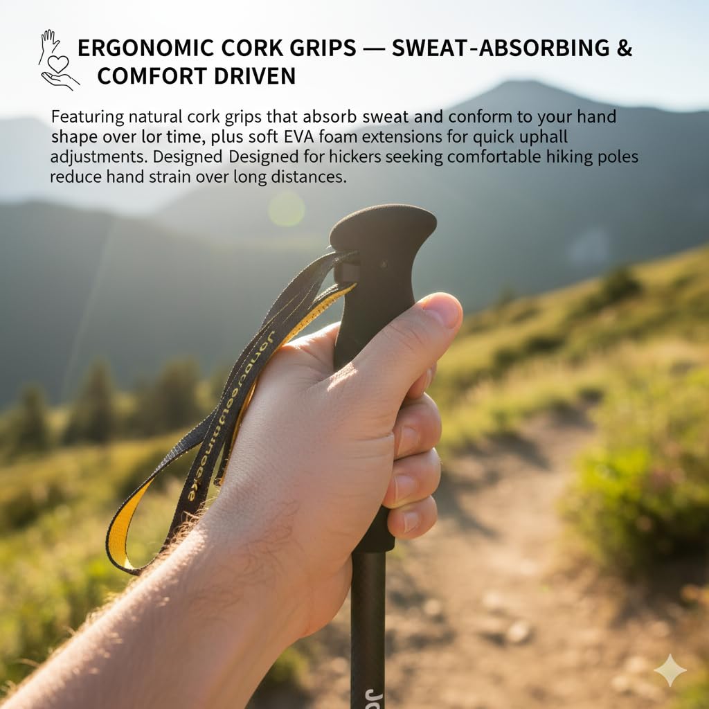 Trekkingstöcke Carbon Ultraleicht 169 g, Teleskop Wanderstöcke 63–135 cm | Teleskop Wanderstöcke 63–135 cm, Eva-Griff & Zubehör, Nordic Walking Stöcke Damen Herren, Gehstock für Wandern & Bergsport