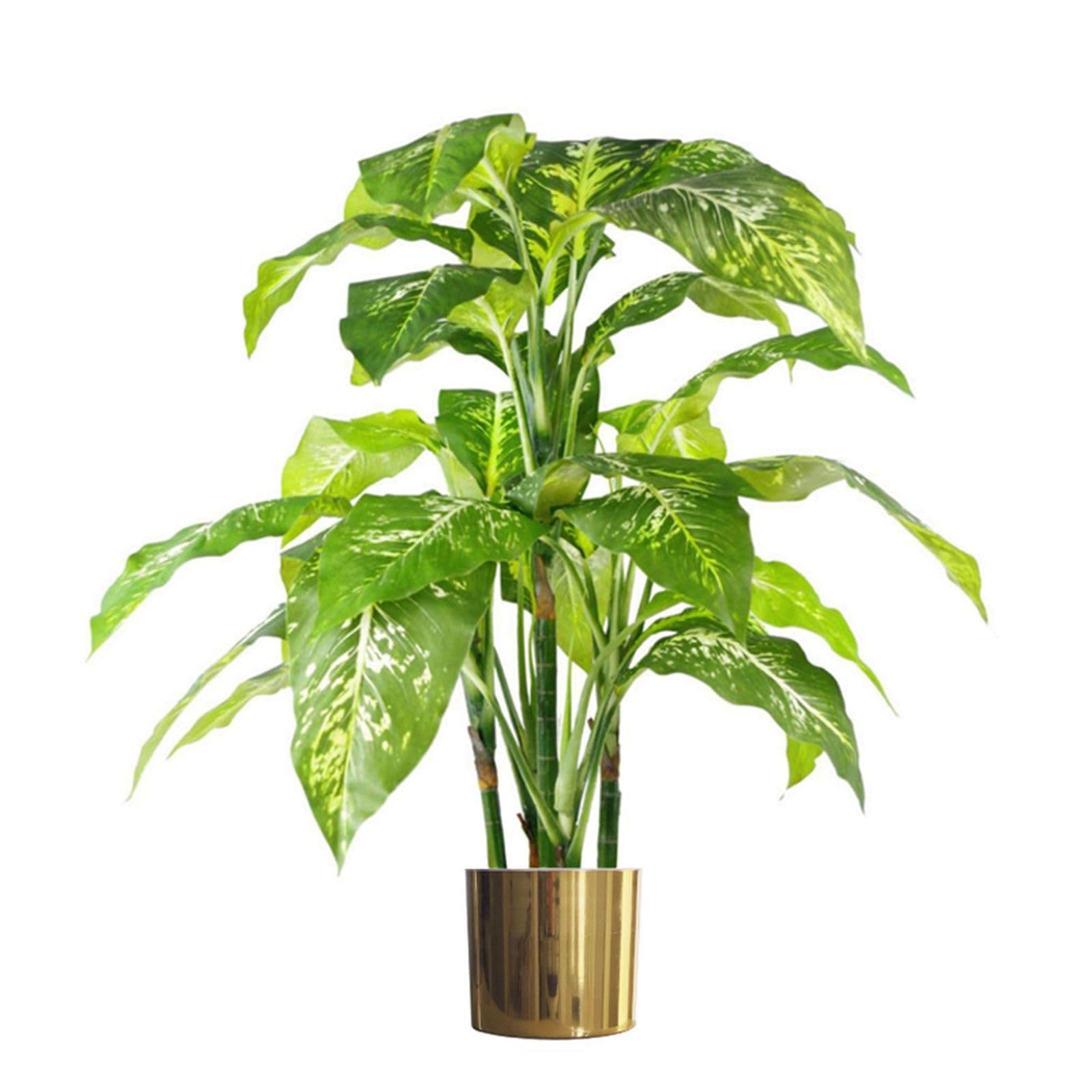 Leaf Green With Gold Planter 100Cm Large Fox's Aglaonema (Spotted Evergreen) Tree Artificial Plant, (V7013)
